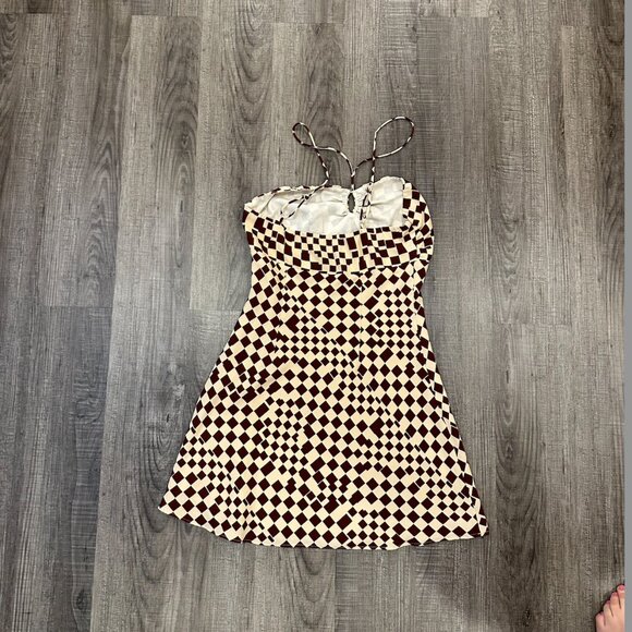 Brown Checkered Mini Dress - Picture 4 of 4